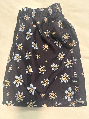 Vans Smiley Flower Print Volleyball Shorts Elastic Waist Mens Small Black